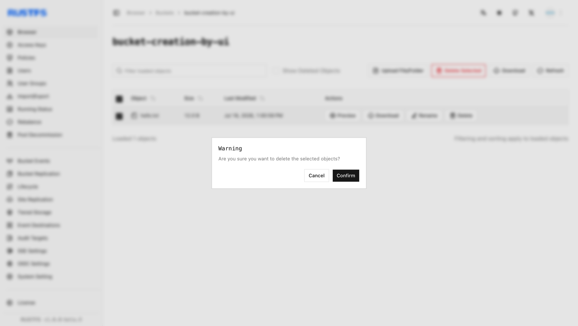 suppression d’un objet depuis la Console